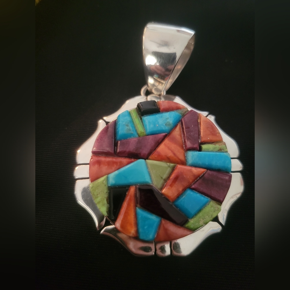 Vibrant Sterling Silver and Multicolor Cobblestone Pendant